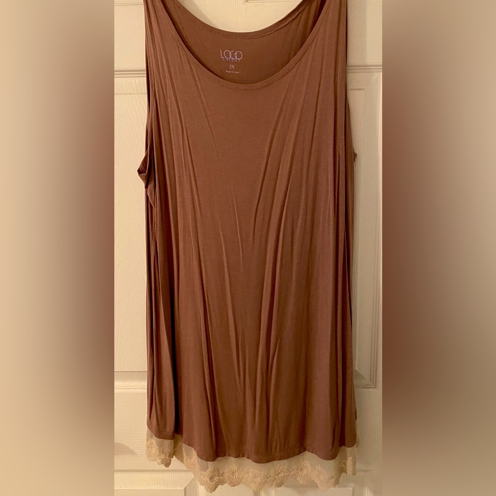 LOGO Layers by Lori Goldstein Regular Knit Tank with Lace Trim
